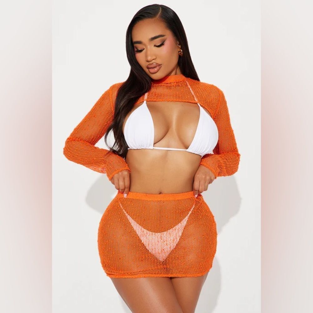 Jacqueline Crochet 2 Piece Swim Cover Up - Orange